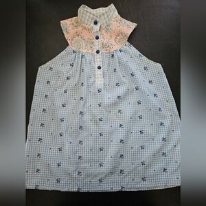 Vintage - Cotton Blue Check & Peach Sleeveless Blouse w Eyelets - Size M